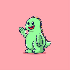 cute green monster trex dinosaur cartoon