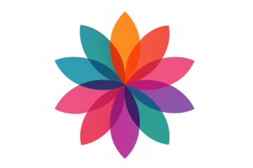 Vibrant flower design featuring layered, translucent petals forming symmetrical geometric pattern against transparent background