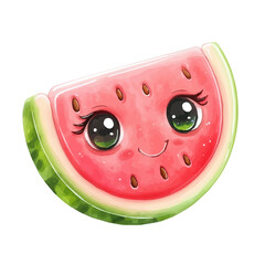 My Watercolor illustration with sliced cute watermelon painting isolated on a white background, illustration, AI painting design, vector set, eps format, My illustration design