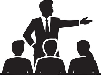 Business Leader Giving Presentation To Team Silhouette Of Manager Explaining Strategy To Employees During Corporate Meeting Session

