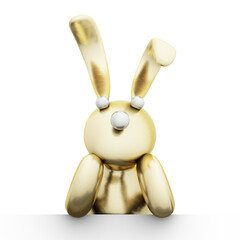 Golden Bunny Rabbit with Silver Eyes Cute, Charming and Funny Toy. 3D Illustration. File with Clipping Path.