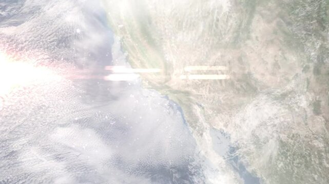 Earth zoom in from space and focus on Simi Valley, California, USA. Background for travel intro or blog. Satellite view. 3D style Animation. Images from NASA.