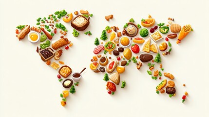 vector design of international festival food map, small icons of traditional dishes from around the world placed by country, infographic style with playful elements,