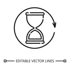 Sand clock linear icon. Sand clock icon with hourglass and circular arrow suitable for time management apps, websites, social media posts, and business presentations.