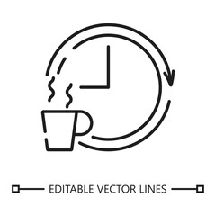 Break linear icon. Break linear icon clock with arrow piercing cup. Perfect for time management, home decor, office design, productivity, and scheduling concepts.