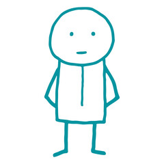 Simple teal line drawing of a person standing with hands behind back isolated on transparent background