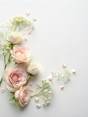 Simple elegant love concept with soft pastel colors and delicate flowers on a clean white background