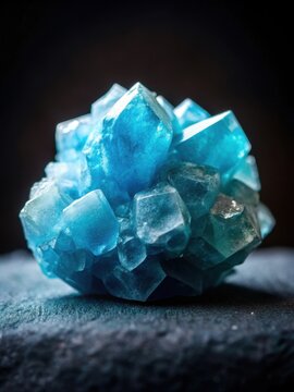 A blue aragonite gemstone sits atop a black velvet surface
