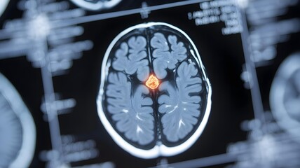 Brain MRI Scan Showing Highlighted Abnormality in Medical Diagnostic Imaging