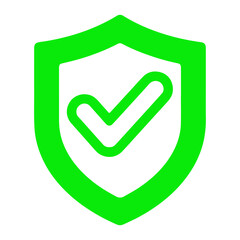 Green shield with check mark icon symbolizing security and approval isolated on transparent background