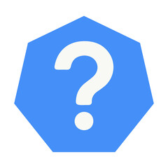 Simple blue octagon shape with white question mark symbol isolated on transparent background