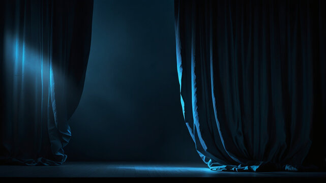 Dark Blue Stage Curtains - Dramatic Lighting - Theater Backdrop - Powered by Adobe