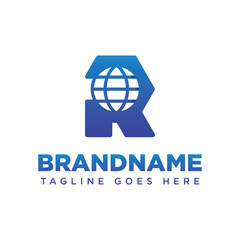 Letter R Globe Technology Logo, symbolizing global connectivity, innovation, and modern technology