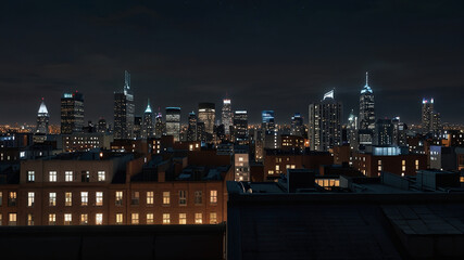 Fototapeta premium Night-Cityscape-Panorama Urban-Lights-and-Architecture