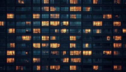 Dark exterior enhances the warmth of glowing interiors.