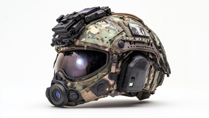 Advanced Military Helmet with Tech, Isolated on White Background