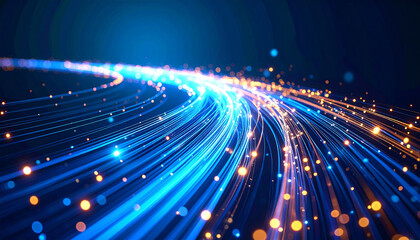 Abstract Data Stream: A mesmerizing depiction of data streams flowing, lines of light weaving through the darkness. Visualizes digital information, a symbol of the future.