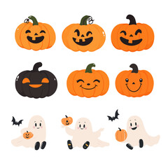 Halloween themed set with ghost, skull, pumpkin and bats.