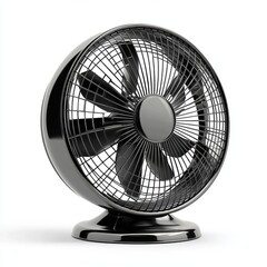 Black table fan on white background