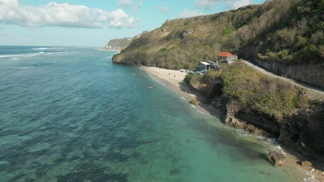 Pantai Gunung Payung Charming Beach In Uluwatu Bali Indonesia Drone Track Forward 4K 60FPS