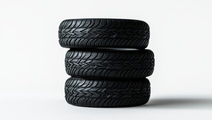 Stacked tires on white background