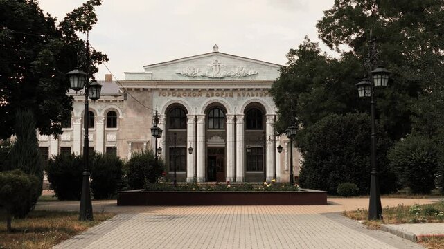 Soviet-era City House of Culture in Tiraspol, Transnistria. Historic public building used for performances, events, and cultural gatherings.