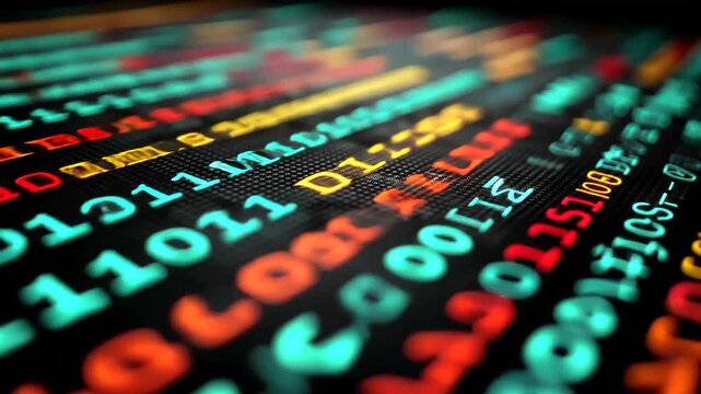Colorful Binary Code Flowing in Digital Space with Glowing Effect