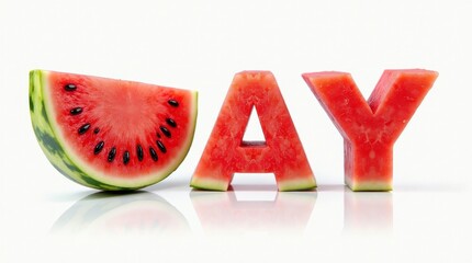 Celebrating watermelon day with colorful fruit letters studio setup 3d rendering bright background fun concept