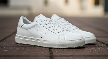 Minimalist white sneaker on clean background, Stylish casual white shoe for everyday wear"