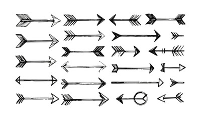 Modern Vector illustration of hand-drawn arrows in a sketch style, including curved, straight, double-headed, and circular arrows, easily editable.