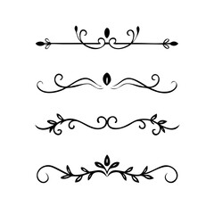 Text dividers doodle set. Wedding decorative elements. Divider ornament, borders, vintage line separators. Hand drawn vector illustration isolated on white background