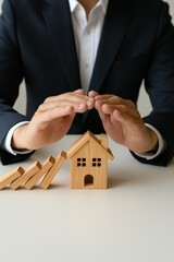 Protecting Your Investment Businessman Safeguards Home with Careful Planning Office Image Professional Environment Close-Up