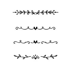 Text dividers doodle set. Wedding decorative elements. Divider ornament, borders, vintage line separators. Hand drawn vector illustration isolated on white background