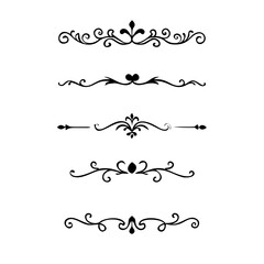 Text dividers doodle set. Wedding decorative elements. Divider ornament, borders, vintage line separators. Hand drawn vector illustration isolated on white background