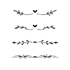 Text dividers doodle set. Wedding decorative elements. Divider ornament, borders, vintage line separators. Hand drawn vector illustration isolated on white background