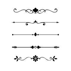 Text dividers doodle set. Wedding decorative elements. Divider ornament, borders, vintage line separators. Hand drawn vector illustration isolated on white background