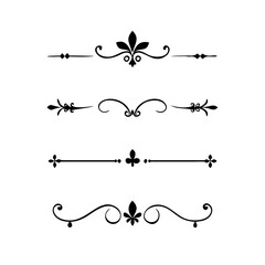 Text dividers doodle set. Wedding decorative elements. Divider ornament, borders, vintage line separators. Hand drawn vector illustration isolated on white background