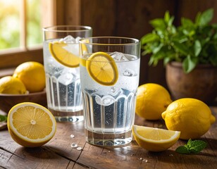 Fototapeta premium glass of lemonade with lemon