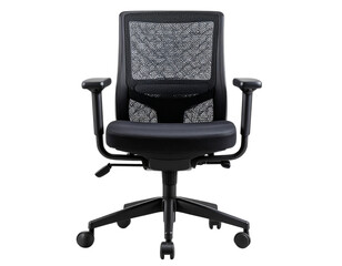  Modern Ergonomic Office Chair with Adjustable Armrests, Front View, Isolated on Transparent Background”