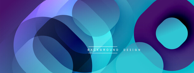 Abstract fluid shapes overlap, creating vibrant blue, purple gradients. Modern design element for backgrounds, presentations.