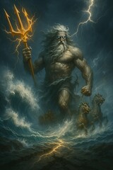 Poseidon God of the Sea - Mythological Storm Fantasy Art