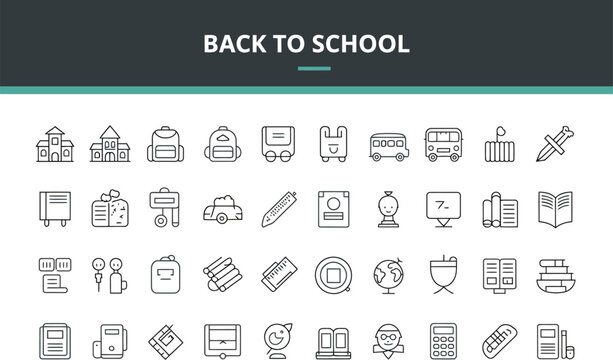 Back to school icons vector set thin line design school supplies and education elements in modern style