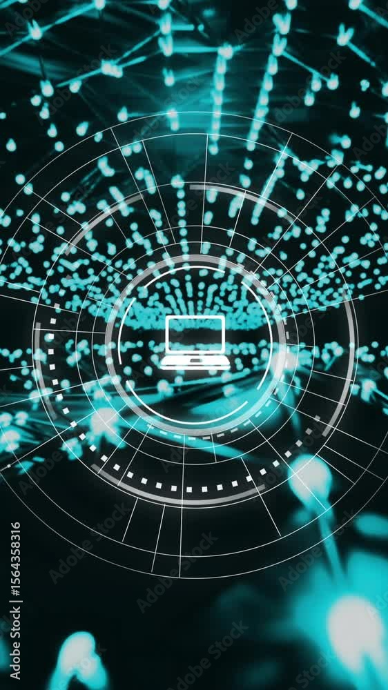 Poster Animation of ai data processing and icons over mesh of connections