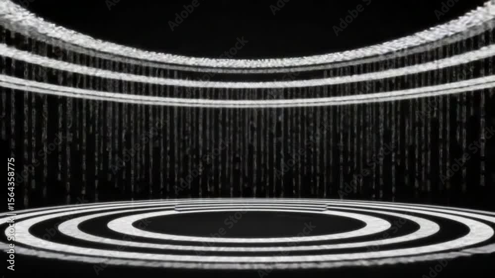 Wall mural abstract black and white stage with geometric light patterns and data stream effect