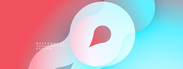 Abstract background features flowing shapes, gradients. Red, pink, blue hues create modern design. Minimalist aesthetic, clean composition.