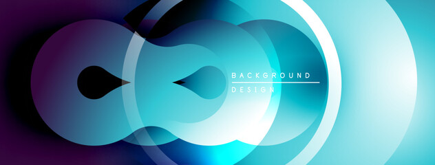 Abstract flowing shapes, vibrant blue hues, gradient design. Modern background with circular elements, smooth transitions.