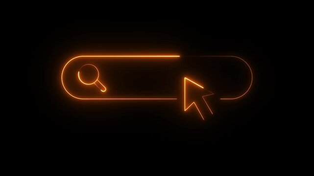 glowing neon orange color search animation icon sign symbol motion,owing neon check mark icon on search icon animation,4k video animated