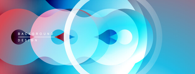 Abstract fluid shapes, vibrant colors blend. Circles overlap creating dynamic visual effect. Modern design element.