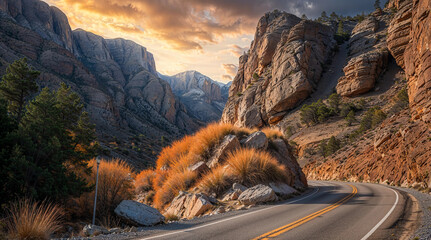 view of road curving through rocky mountainous  Southwest United States
