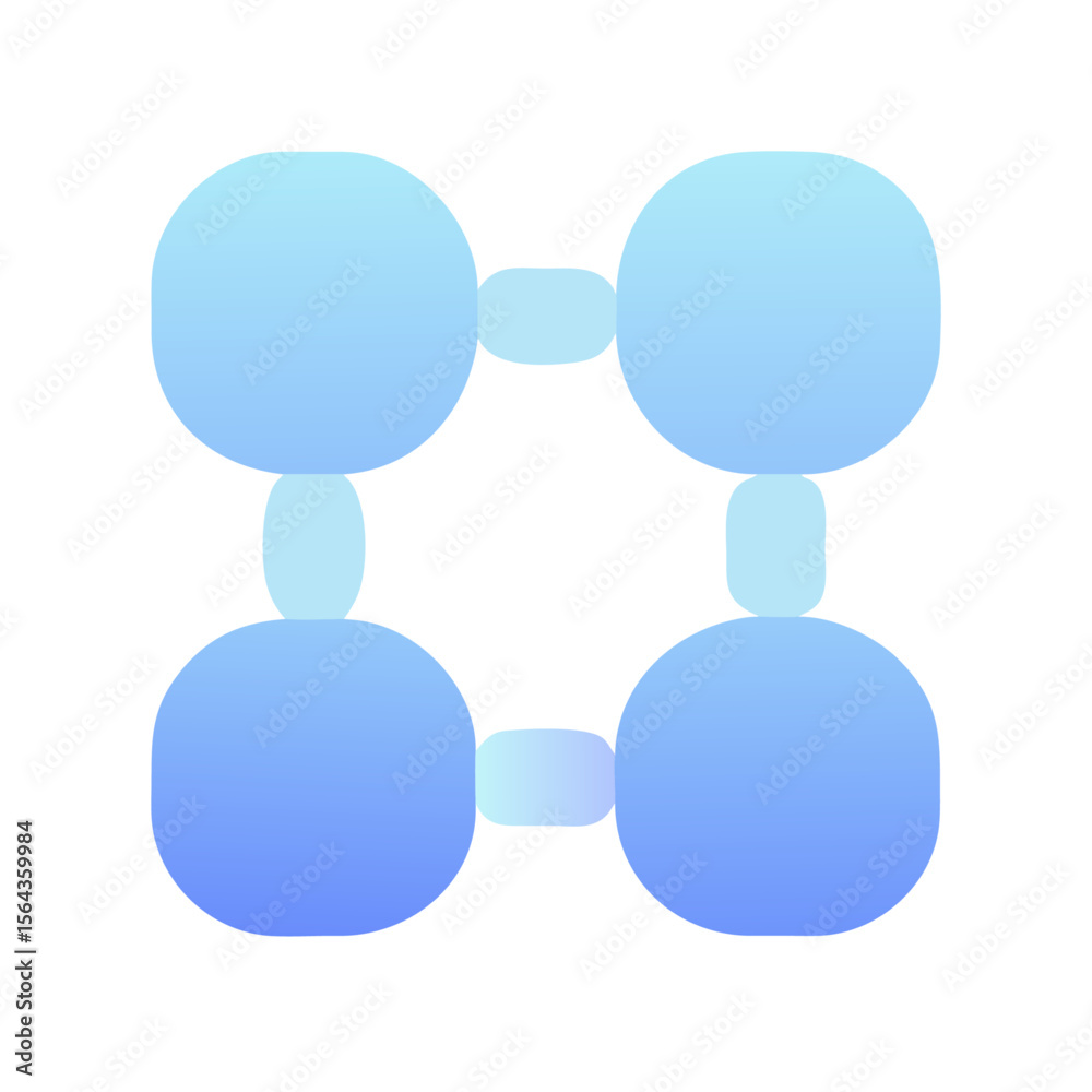 Poster vector art of abstract geometric pattern of connected blue gradient circles, isolated on transparent